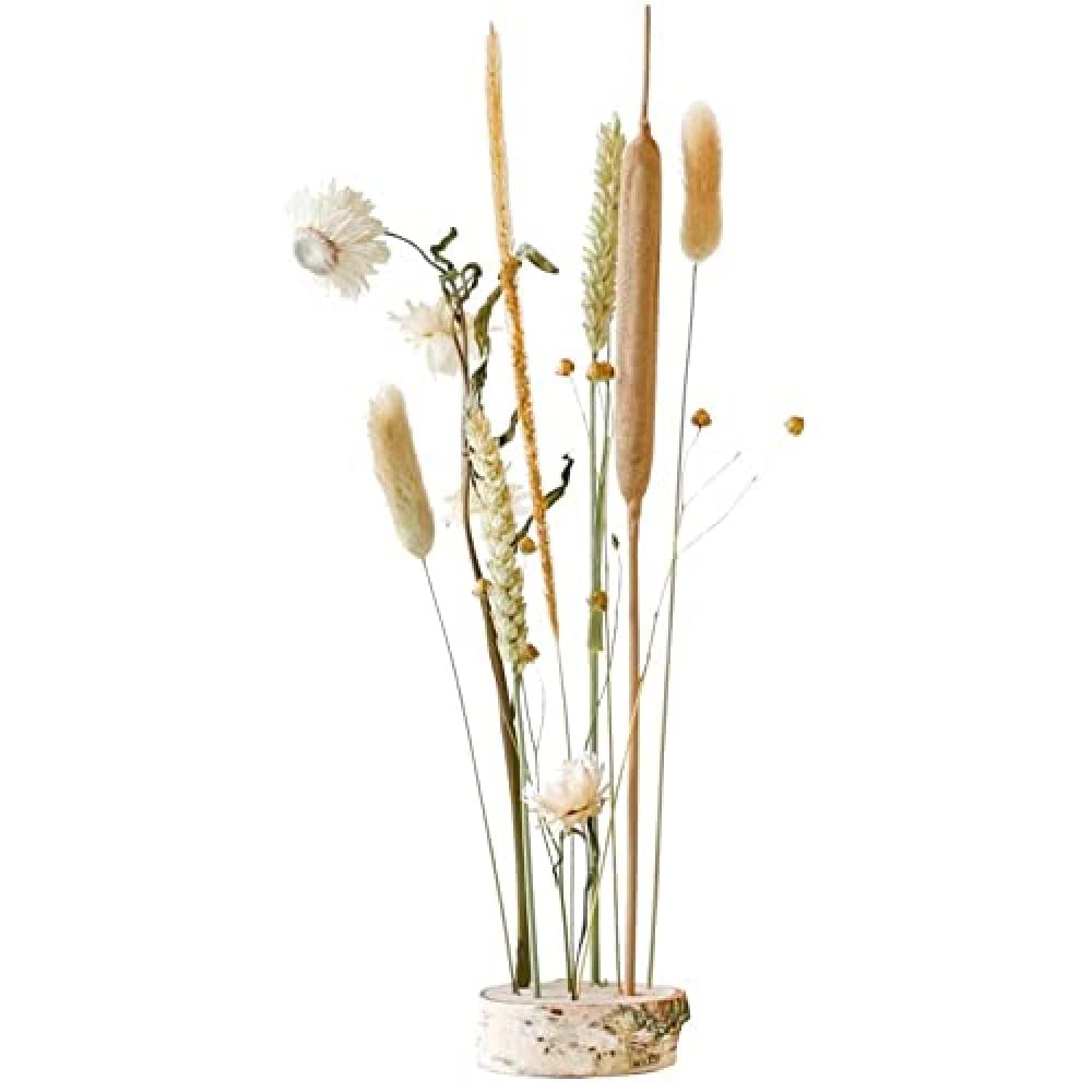 BloomPost BloomWoody - Wooden Base with Dried Flowers ± 30cm Height - Light Colours - Unique Letterbox Gift, Multicolour, L083