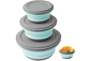 flintronic 3Pcs Collapsible Camping Bowl Sets, Portable Silicone Bowl with Lid, Folding Bowl, Portable Salad Bowl, Folding Lunch Box for Camping, Kitchen, Hiking