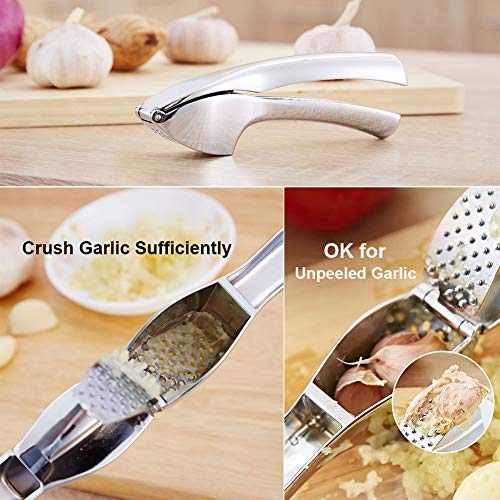 Garlic Press Crusher and Mincer with Sturdy Construction - Professional Food Grade, Rust proof, Easy Squeeze and Clean, Dishwasher Safe, By Venoya
