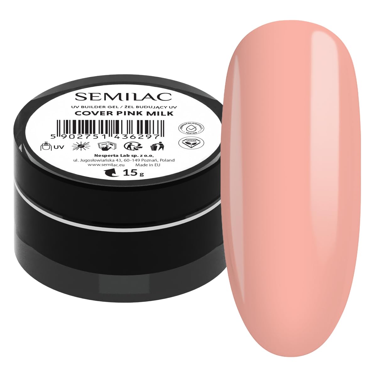 Semilac Pink Milk Nail Builder For Hard Strong Nails & Extend Gel - Perfect For Nail Construction and Nail Art. Easy To Apply, Non Damaging - Repairs Broken & Damaged Nails 15g
