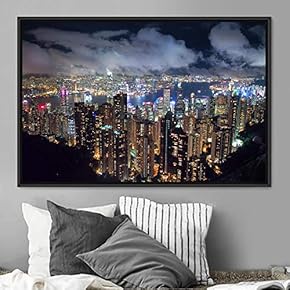 signwin Framed Canvas Wall Art City Illuminations Aerial...