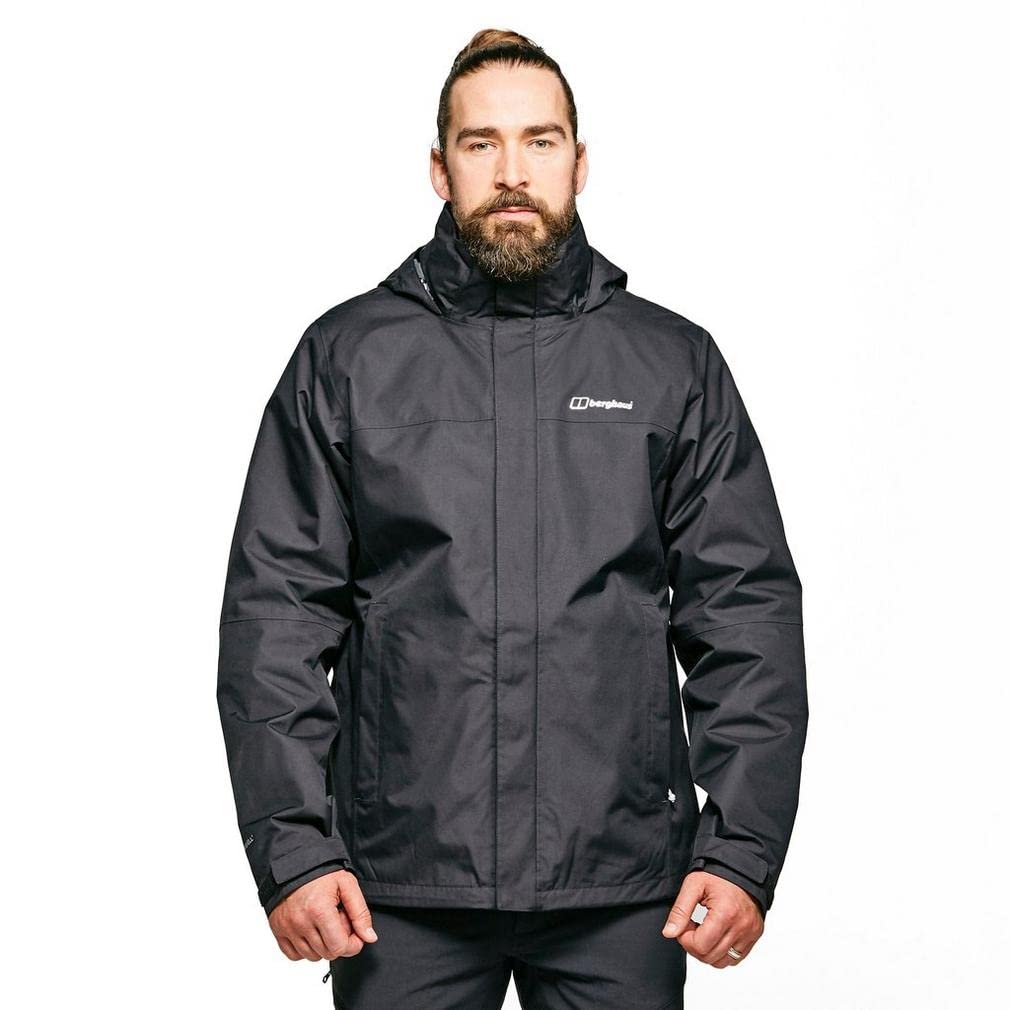 Berghaus Herren RG Alpha 3-in-1 wasserdichte Jacke mit abnehmbarem Fleece, extra Komfort, leichter Mantel, schwarz, Schwarz, XL