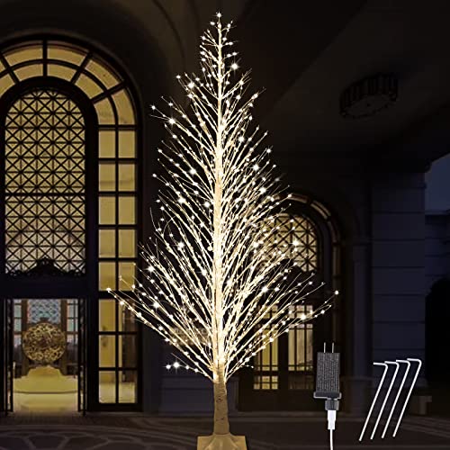 IJG 7FT Lighted Birch Tree 1000 LED Warm White Lights with Twinkle