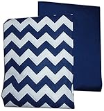 Baby Doll Bedding Chevron and Solid Color Fitted Crib/Toddler Bed Sheet Set,  Navy 2 Pk