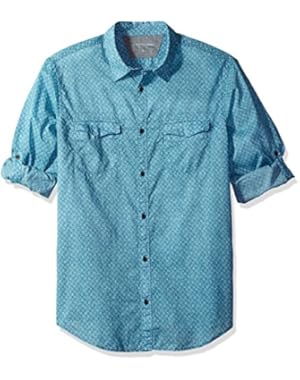 Calvin Klein Jeans Blau (Medium Blue Denim) Long Sleeve Floral Print on Voile Roll-Tab Button Down Shirt