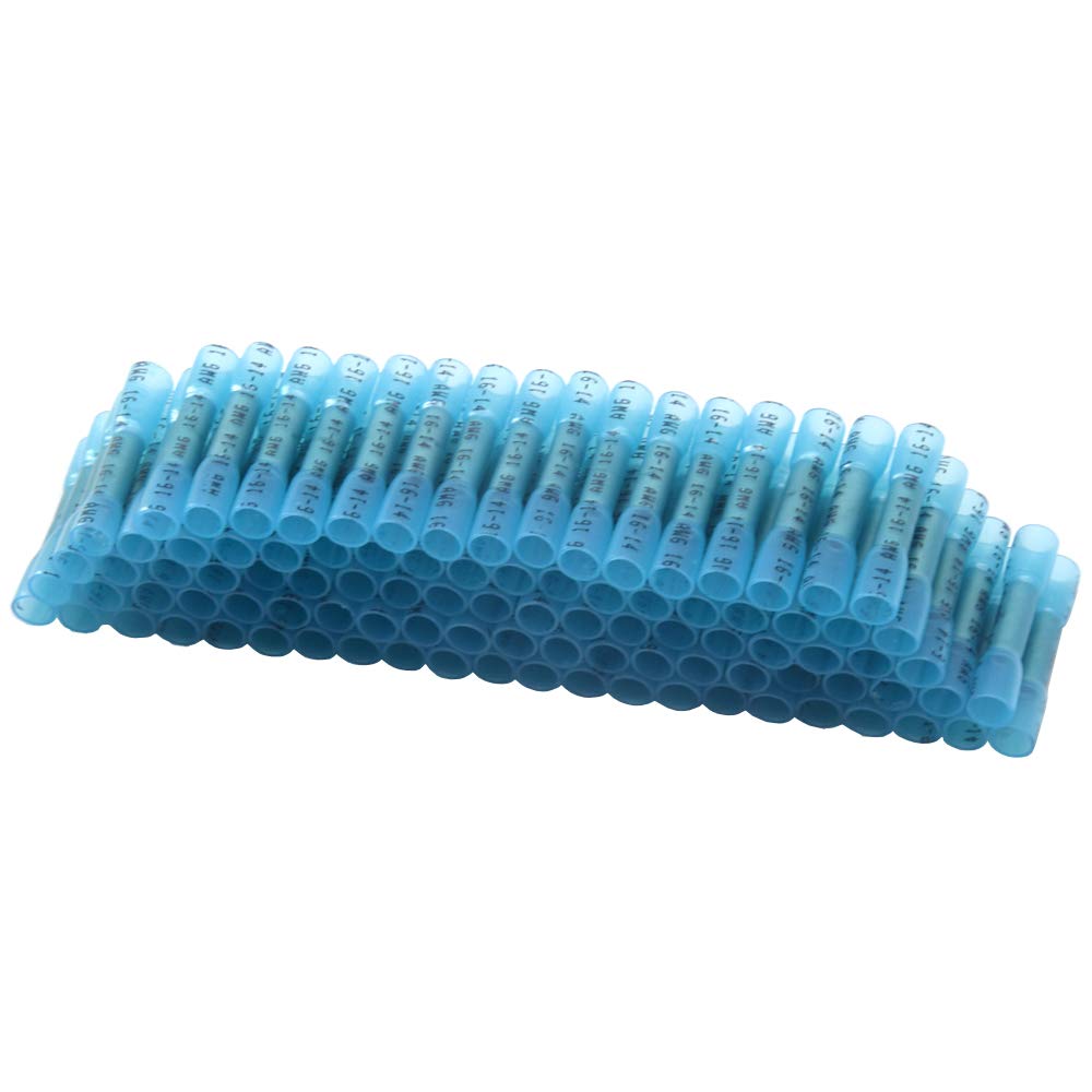 Yosawo 100-Pieces Professional Heat Shrink Butt Connectors，Crimp Connectors Waterproof Insulated Electrical Terminals 16-14 AWG Blue