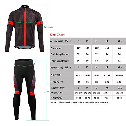 Men's Cycling Clothing Set, Lixada Long Sleeve Cycling Jersey Thermal Fleece Windproof Mountain Bicycle Road Bike Shirt with Padded Pants
