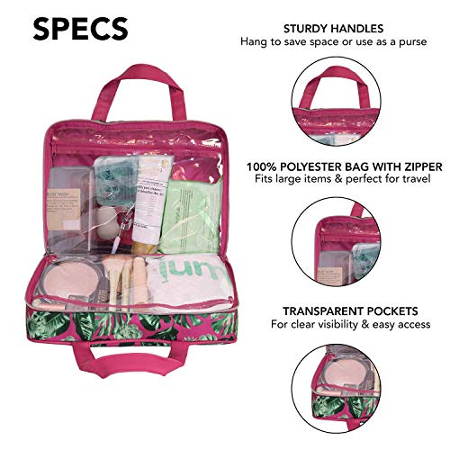 Nicole Miller Makeup Bag, Travel and Toiletry Bag, Large Cosmetic Bag with Zippered, Transparent Pockets and Handles, Foldable Makeup Bag for Home and Travel (Hot Pink & Green Leaf Print) 2 Nicole Miller Makeup Bag, Travel and Toiletry Bag, Large Cosmetic Bag with Zippered, Transparent Pockets and Handles, Foldable Makeup Bag for Home and Travel (Hot Pink & Green Leaf Print)