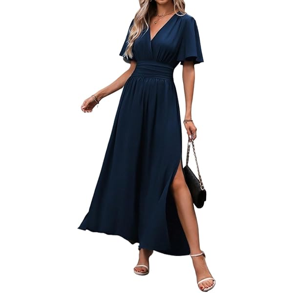 LXXWMxBH Women 2024 Summer Short Sleeve Dress Sleeve Slit