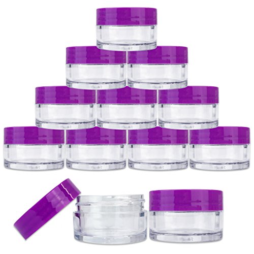 Beauticom 48 Pieces 20G/20ML Round Clear Jars with PURPLE Lids for Lotion, Creams, Toners, Lip Balms, Cosmetic Makeup Samples - BPA Free