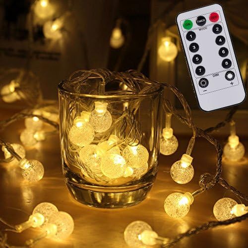 Outdoor Globe String Light 5M/16.4ft 40LED Crystall Ball Fairy Light Battery Powered With 8Mode for Christmas Garden Path, Party, Bedroom Yard Deck Decoration (Warm White)