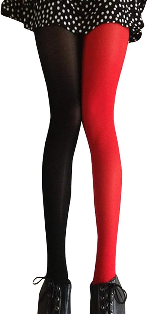 ifundom Women's Black Tights Red Full Body Tights Two Tone Tights