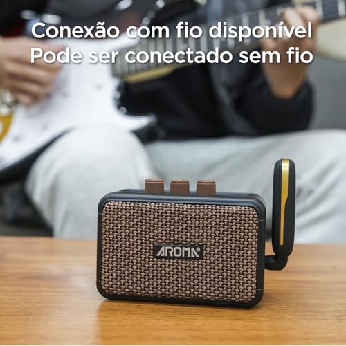 VEDO Amplificador de guitarra Aroma Mini de 5W, amplificador compacto para guitarra elétrica, ideal para prática, com Bluetooth e canais Clean e Overdrive. Portátil.