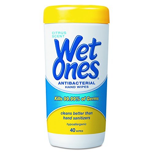 Wet Ones 4672 Antibacterial Moist Towelettes, 5 x 7 1/2, White, 40 Per Canister (Case of 12)