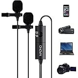 Dual Lavalier Microphones, MAONO AU200 Hands Free Clip-on Lapel Mic with Omnidirectional Condenser for Camera,DSLR, Android, Smartphone, Tablet, Pad, PC, Laptop, Computer (236in/20ft)