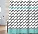 Sunlit Zigzag Gray/Aruba Chevron Fabric Shower Curtain, Geometric Zig Zag Pattern Lines and Contemporary Stripes Futuristic Print Nordic Design Fabric Bathroom Decor