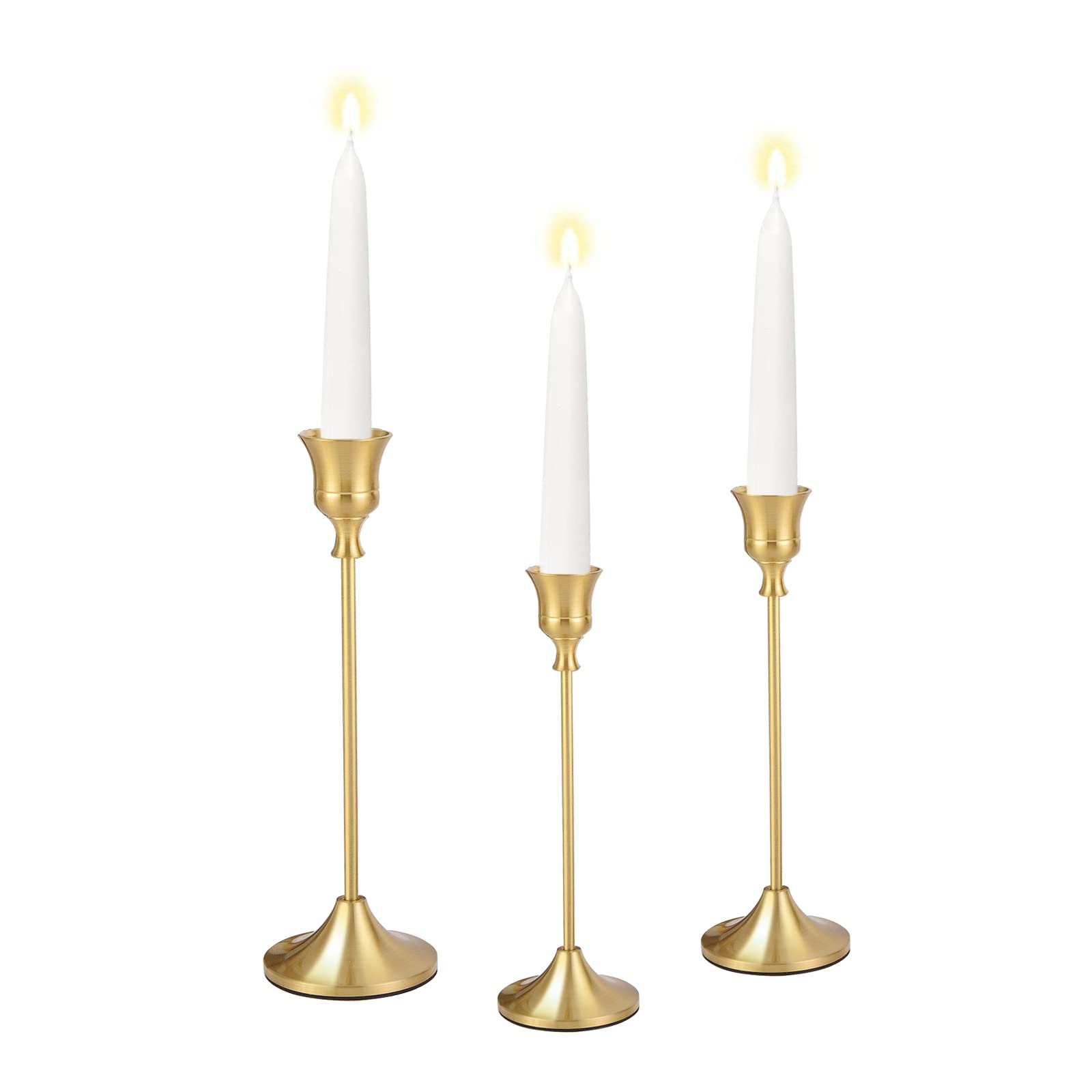 Candle Holders Set of 3 Brass Gold Candlestick Holders for Table Centerpiece Metal Taper Candle Stick Holders Stand Vintage Modern Decorative for Living Room, Mantel, Wedding, Christmas, Party