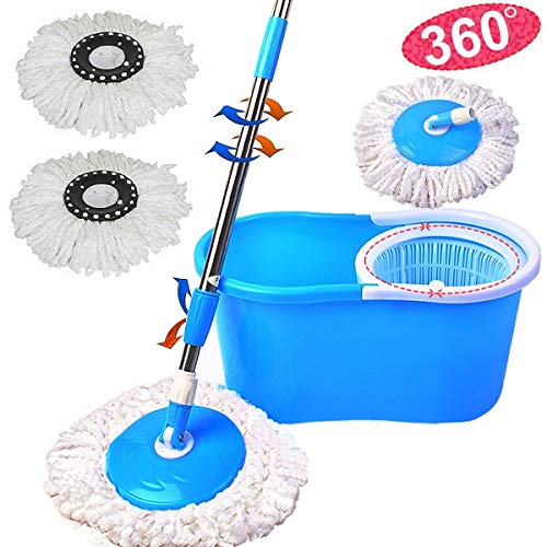 image for PrimeTrendz Easy Magic Floor Mop 360° Bucket 2 Heads Microfiber Spin 