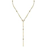 Mchic Gold Lariat Necklace for Women: Dainty Long Drop Necklaces Gold Plated Beaded/Heart/CZ/Bar/Flower Chain Necklaces Y Dangle Layered Necklace Trendy Jewelry Gift for Women