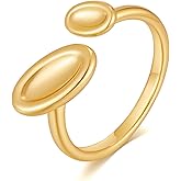 HESSAWELL Gold Statement Ring for Women Oval Stackable Rings Adjustable Ring for Minimalist Jewelry