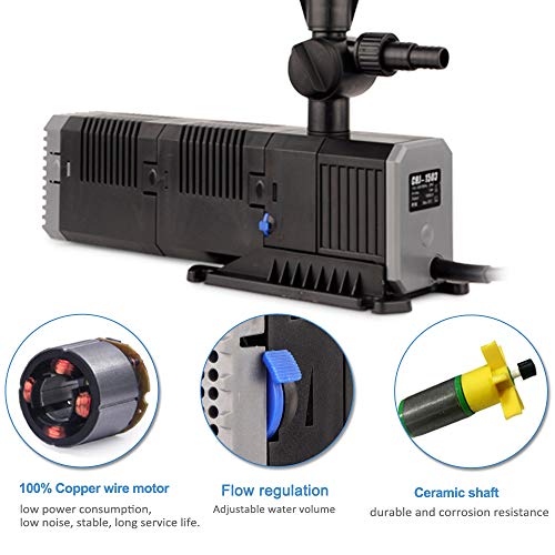 YCTECH 400 GPH Ultra-Quiet Submersible Pump with Fountain Kit for Pond, Statuary, Garden