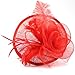 FeiYu Crafts Feather Mesh Net Sinamay Fascinator Hat with Clip and Headband for Cocktail (Red)