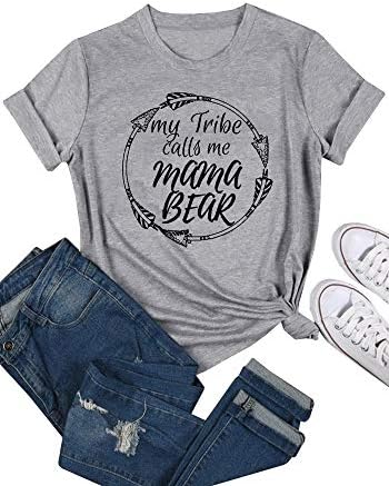 Kathemoi Womens Mama Bear Shirts Short Sleeve T-Shirt Summer Round Neck Graphic Tee Tops