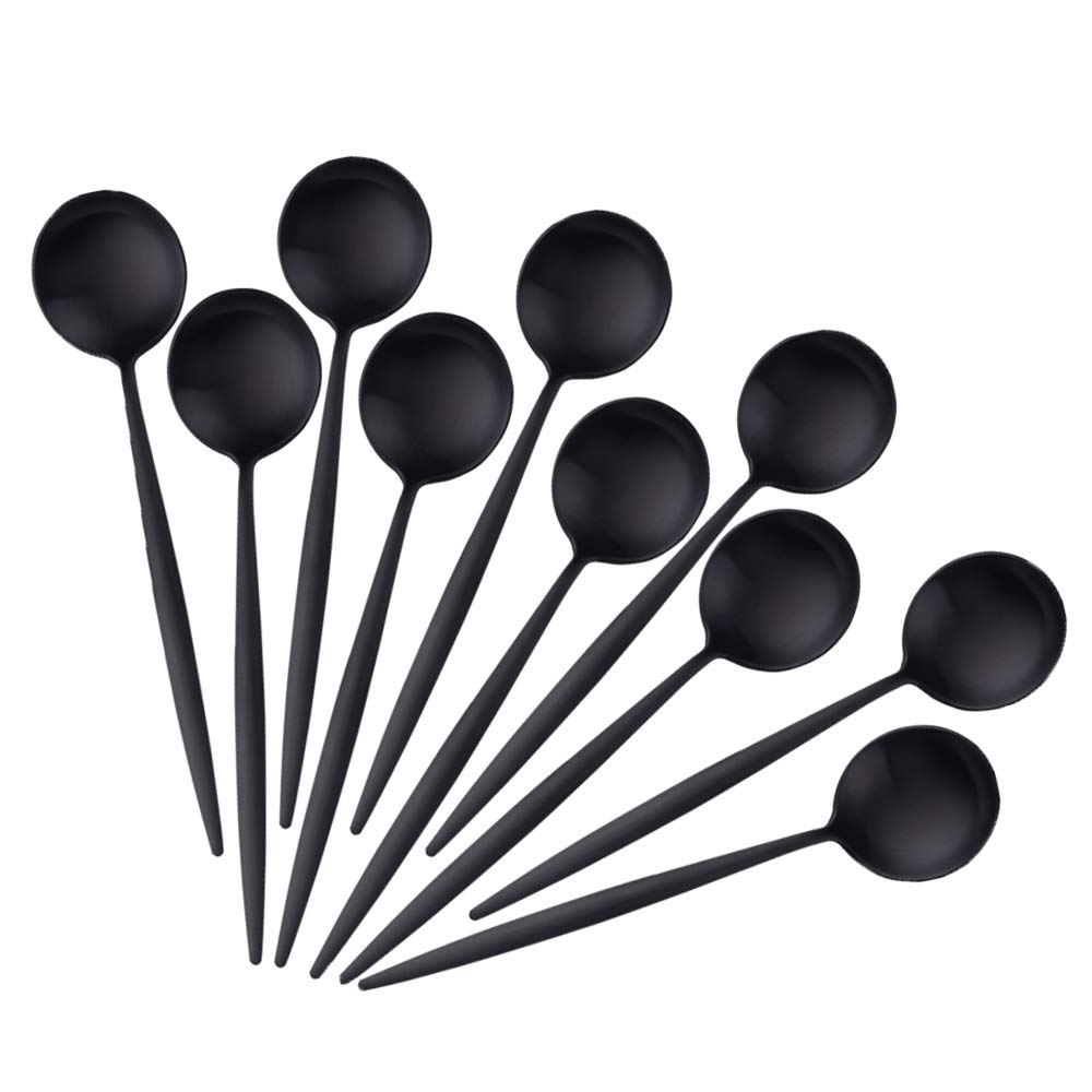 BISDARUN 4.7 Inches Espresso Spoons Stainless Steel Set of 10 Mini Teaspoons Set for Coffee Sugar Dessert Spoons Cappuccino Matte Black