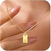 LOVECOM S925 Sterling Silver Initial Necklaces for Women Dainty 14k Gold Plated Letter Name Square Pendant Necklace A-Z Personalized Tag Charm Chain Jewelry Birthday Gifts for Mother Daughter