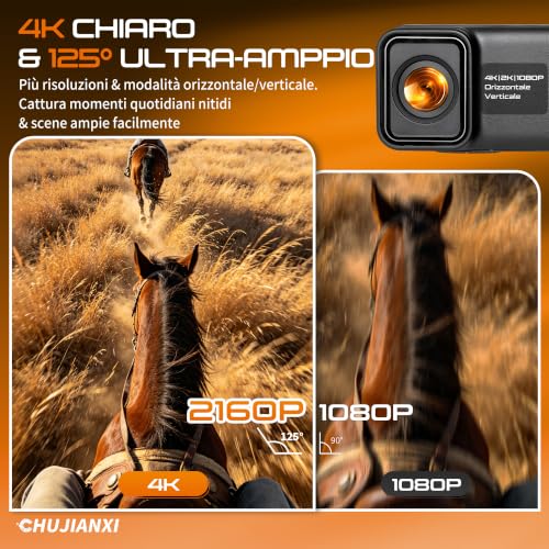 Mini Action Cam 4K, Action Cam WiFi Impermeabile, Bodycam Magnetica Professionale, Telecamera Indossabile per Casco Moto, Mini Action Camera per Sci Bici Equitazione MTB Calcio Snowboard Corsa