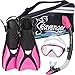 Seavenger Advanced Snorkeling Set with Panoramic Mask, Trek Fins, Dry Top Snorkel & Gear Bag (Pink, Medium)