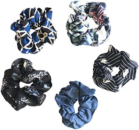 Set of 5 New Style Large Women's Chiffon Different Hair Scrunchies Hair Bow Chiffon Ponytail Holder -CQY002