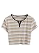 DIDK Women's Contrast Neck Rib Knit Striped Crop Tee Top Multicolor S
