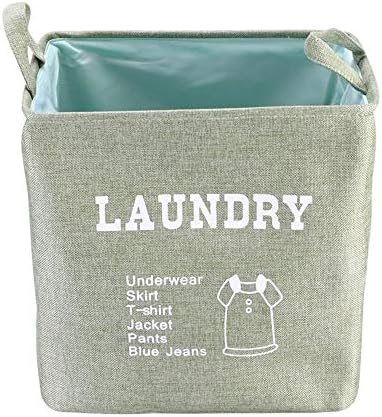 ShunHoo Square Linen Toy Storage Bins Basket with Handle, Collapsible Toy Organizer for Nursery Storage Kids Toy Laundry Gift
