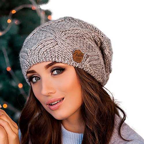 Oversized chunky winter beanie for women, slouchy merin…
