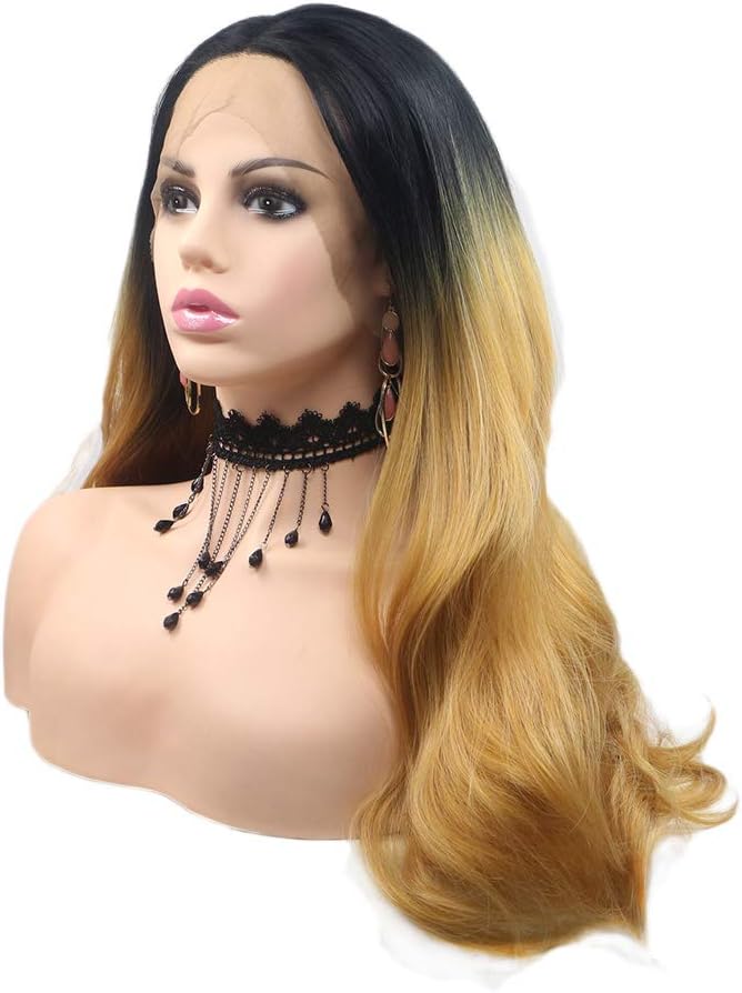 Ombre Golden Wigs for Women Dark Roots Long Brown Lace Front Synthetic Wig Heat Resistant Fiber Glueless Hair Costume Halloween Cosplay Anime Daily Use Full Wigs 24 Inches - Image 4
