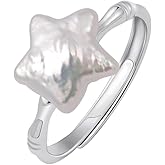 LOOYUUPEE Pearl Ring for Women Baroque Pearl Ring Sterling Silver Rings Star Shape Dainty Ring Opening Adjustable Ring Jewelry Gift for Wedding Birthday Gifts for Women Girls