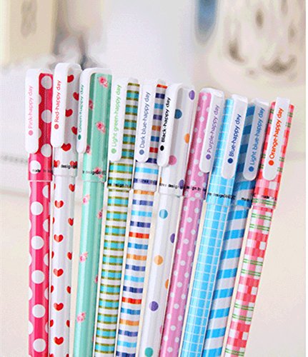 Yansanido Pack of 10 Multi Colors Colorful Gel Ink Pen Cute Korean Cartoon Pin Type 10 Colors Set (0.38mm 10pcs B