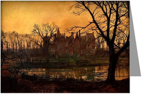 6 Vintage Greeting Cards of John Atkinson Grimshaw Victorian Painting of London Street Scene titled The Old Grange at Sunset, 1877