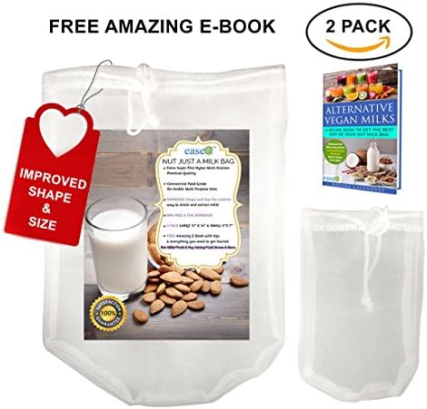 Best Quality Nut Milk Bag-2pack-11 x 14" &amp; 5"x 7"-Commercial Grade All Purpose Food Strainer-Fine Mesh Nylon Cheesecloth Reusable Almond Milk Bag Juicer &amp; Cold Brew Coffee Filter - Free Recipe E-book