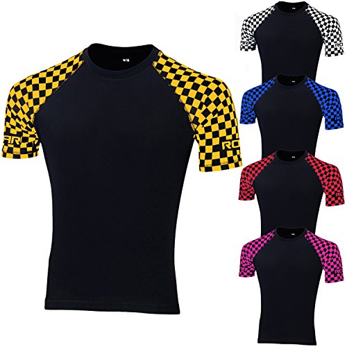 ROAR Rash Guard Short Sleeve MMA Grappling Jiu Jitsu Training Gear Fight Shirts (Blk/Yellow, Small) - Thumbnail 5