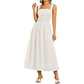 KUTUMAI Lace Square Neck Corset Midi Dress Summer Smocked Flowy A Line Casual Beach Sundress for Women 2025 Vacation