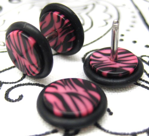 Pink Zebra 16G Fake Ear Plugs 0G Ear Cheater