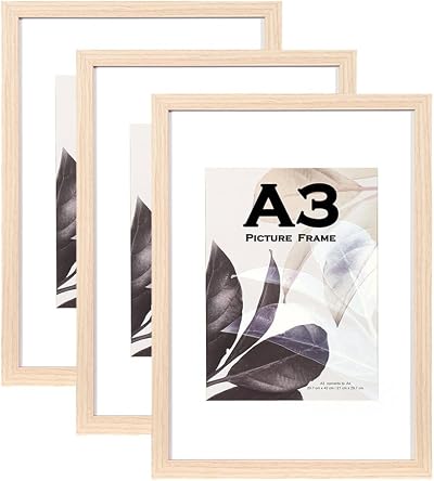 Scholar Tree A3 Picture Frame Set of 3 with Mat Natural Wood MDF