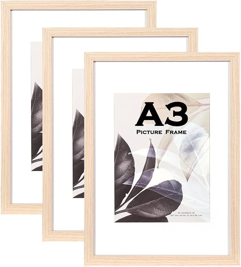 Scholar Tree A3 Picture Frame Set of 3 with Mat Natural Wood MDF