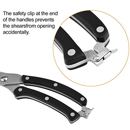 Kitchen Scissors Heavy Duty Stainless Steel Spring Loaded Shears Sharp Blade Safety Clip Rust Free Comfortable Handle- Great for Poultry, Fish, Chicken, Beef, BBQ, Herbs & Plastic