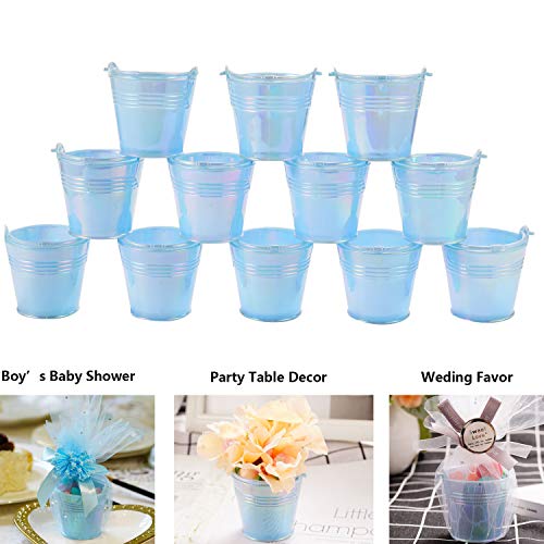 Mini Bucket Set Mini Pails with Handle Party Favor Gift BucketBucket Flower Holder Decorative Mini Bucket Candy Box Buckets for DIY Craft Baby Showers Bridal Shower Wedding Party Blue