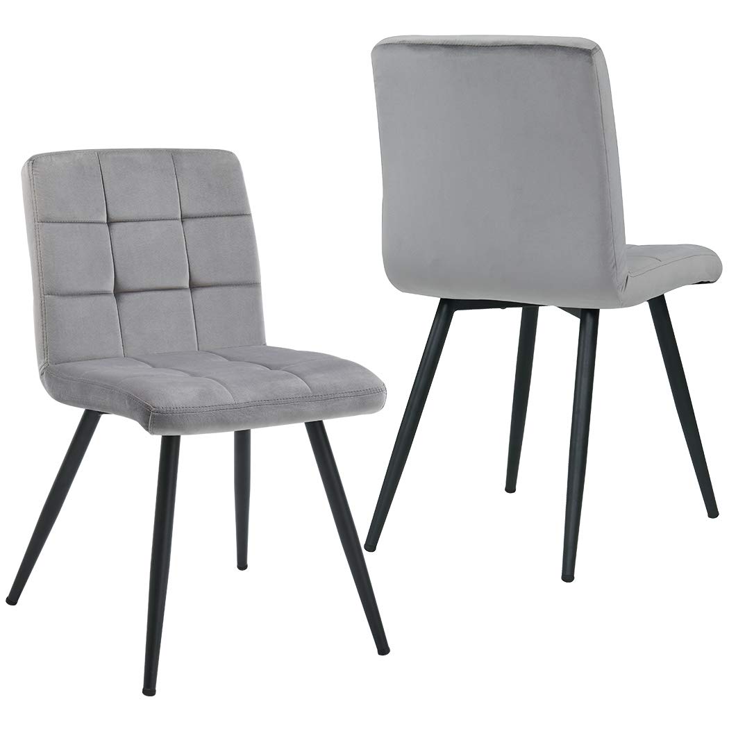 Modern Dining & Leisure Chair Set of 2, Metal Legs Velvet Cushion Seat and Back for Dining Living and Waiting Room Chairs Gray