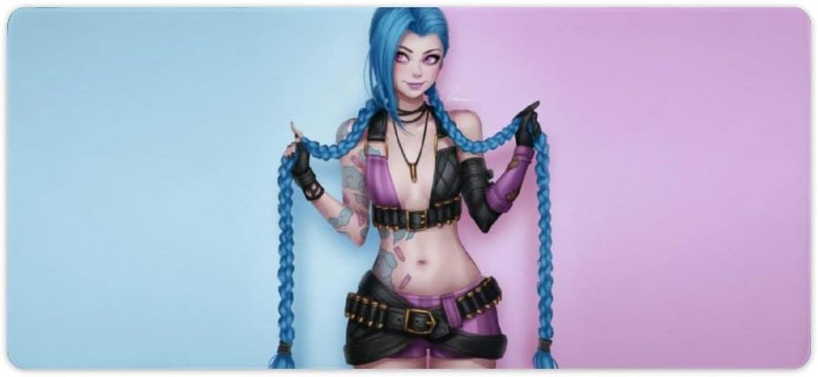 Mouse pad,for of League Legends,Jinx (13),Large Gaming Mouse Mat,Desk Mat,Waterproof Anti-Dirty Anti Slip Stitched Edges Mousepad,Perfect for Video Games,90x40cm 35x16 inch