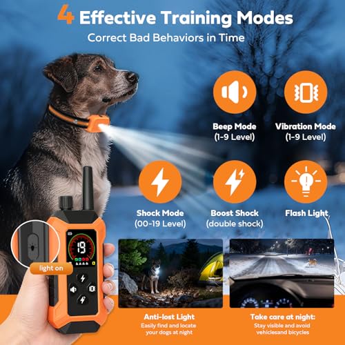 Dog Shock Collar with Light 2 Pack (5–150Lbs), 4400FT Waterproof 2 Dog Training Collar with Remote Control 5 Training Modes Rechargeable Electric Dog Collar, E Collars for Small Medium Large Dogs